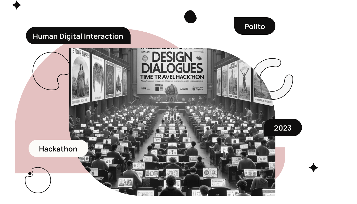 Immagine evocativa. Composit con forme e immagine del tema dell'Hackathon dei Design Dialogue Festival. Stagione 4. Episodio 6.